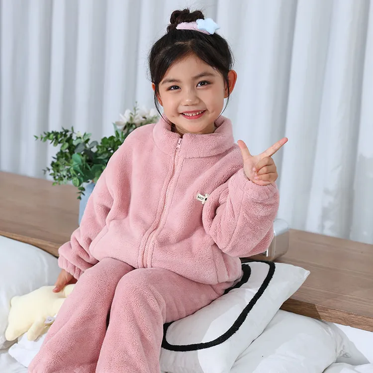 儿童保暖休闲休家居服加绒秋冬季卡通风套装女童外穿女孩