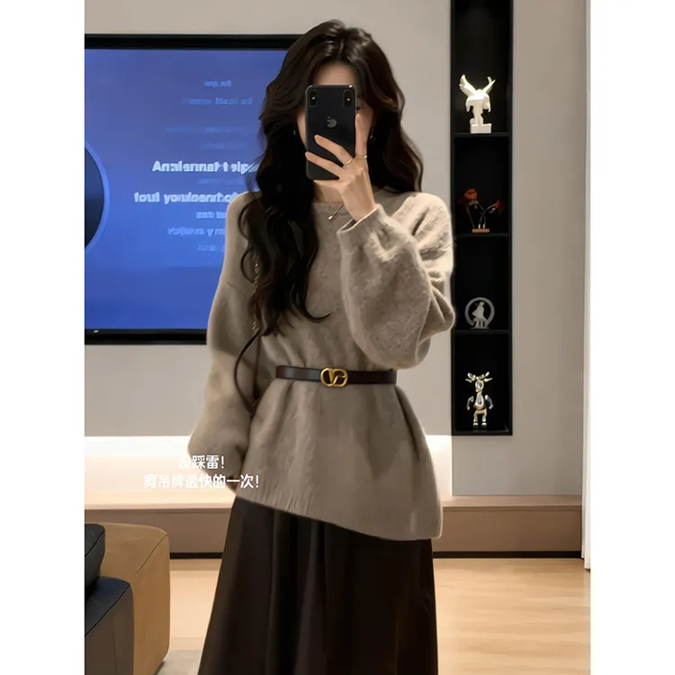 流行一整套2025秋冬季新款时尚洋气减龄韩版上衣半身裙两件套