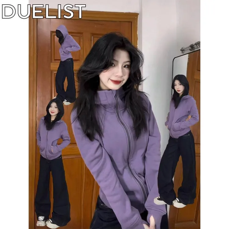 DUELIST小蛮腰外套女秋冬季运动加绒开衫高级感休闲连帽运动衫潮