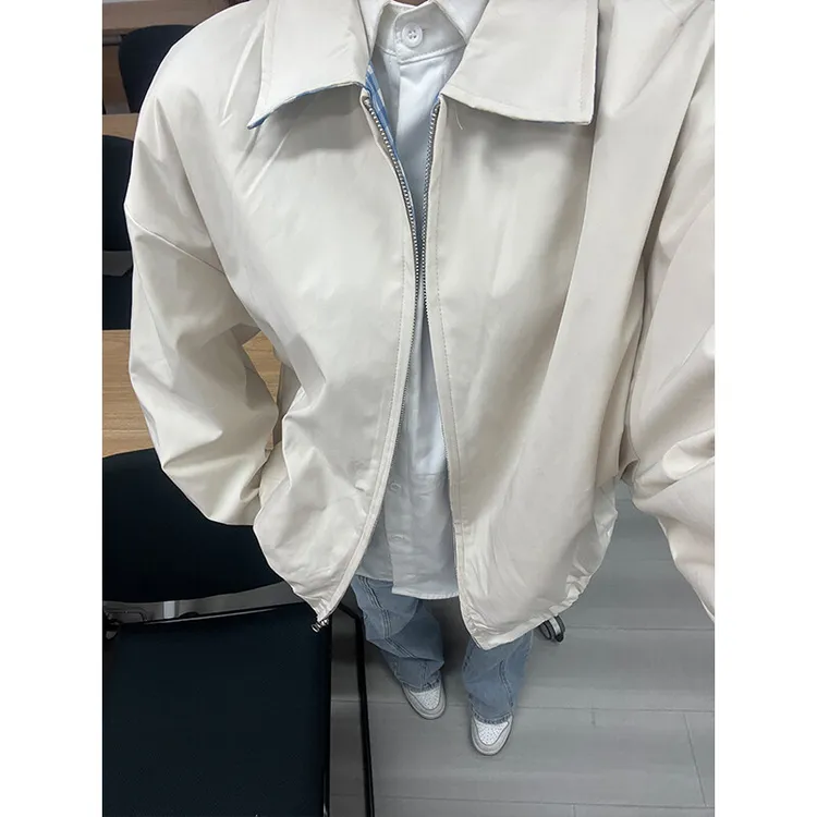 美式双面穿复古风长袖夹克夏季格子撞色设计感宽松休闲小众外套男