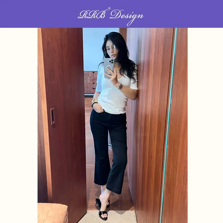 RRB Design「复古Capri」时尚时髦微喇九分裤显瘦百搭黑色牛仔裤