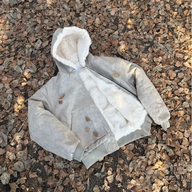 OkayThxBye"一件过冬"1500g仿水貂毛大理石座山雕连帽棉服夹克