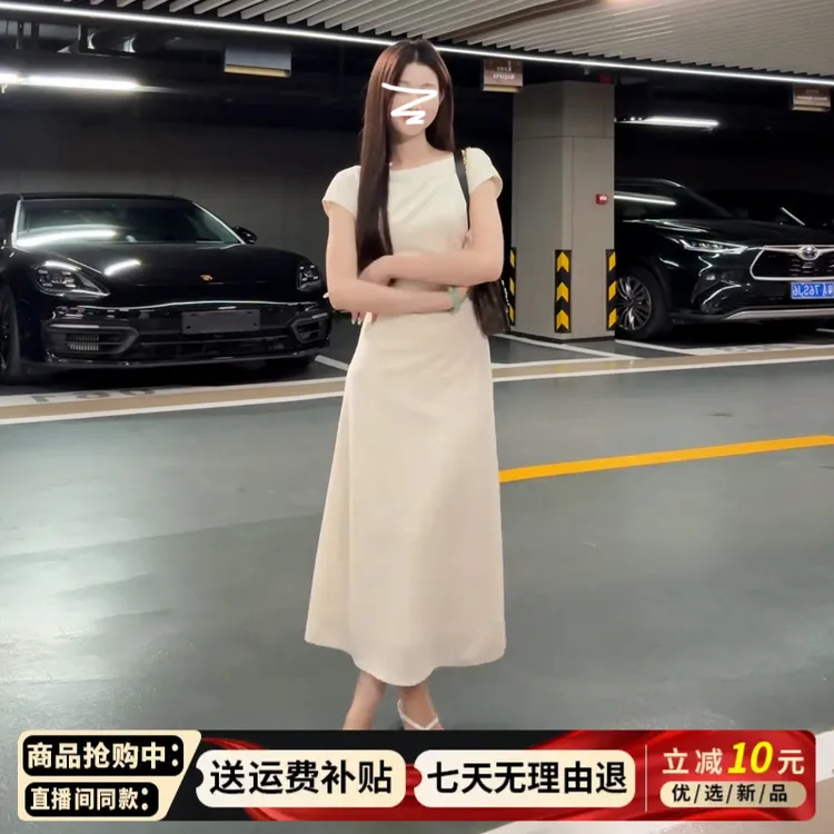 法式白色连衣裙子女夏季2025新款爆款漂亮绝美气质高级感收腰长裙