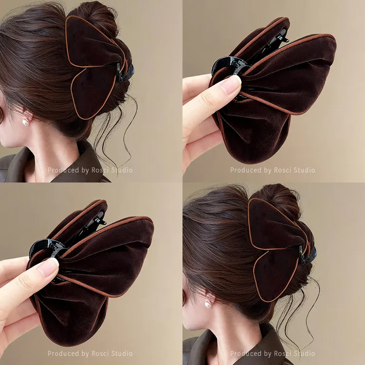 法式撞色丝绒三角抓夹女2025新款高级感秋冬鲨鱼夹后脑勺发卡发饰