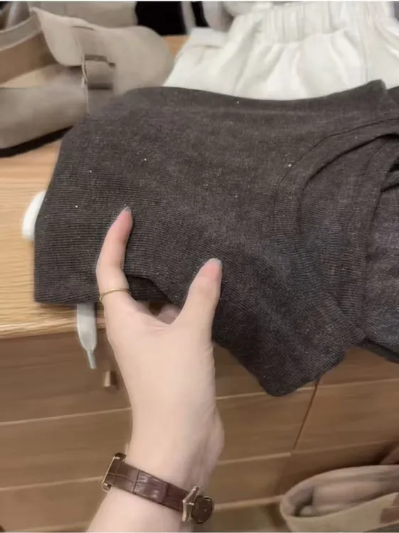 七言家新品!秋冬#琥珀咖撒银弹力休闲不变形打底@