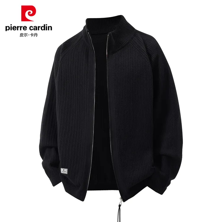 皮尔卡丹潮流开衫毛衣男士2025秋季新款立领拉链慵懒针织外套男装