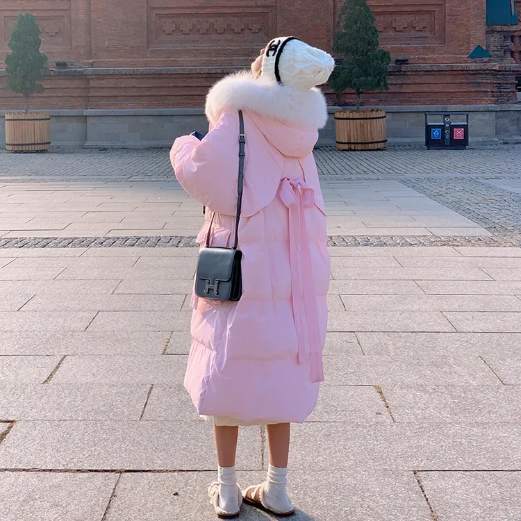 2025冬装新款90鸭加厚保暖中长款粉色棉服学院甜美棉衣2B181-8023