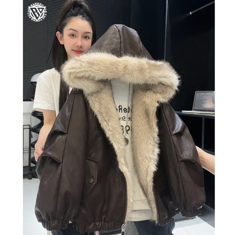 【棒嘟优优】儿童加绒加厚冬季连帽超厚毛毛两面穿皮衣夹克外套103