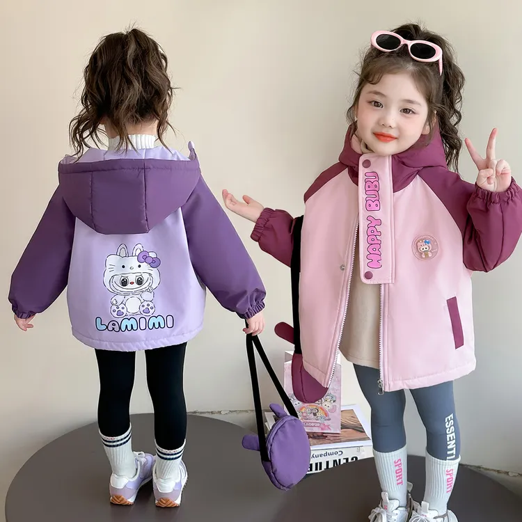 2025新款儿童冬季棉服外套女童秋冬加绒连帽卡通锋衣女孩保暖潮