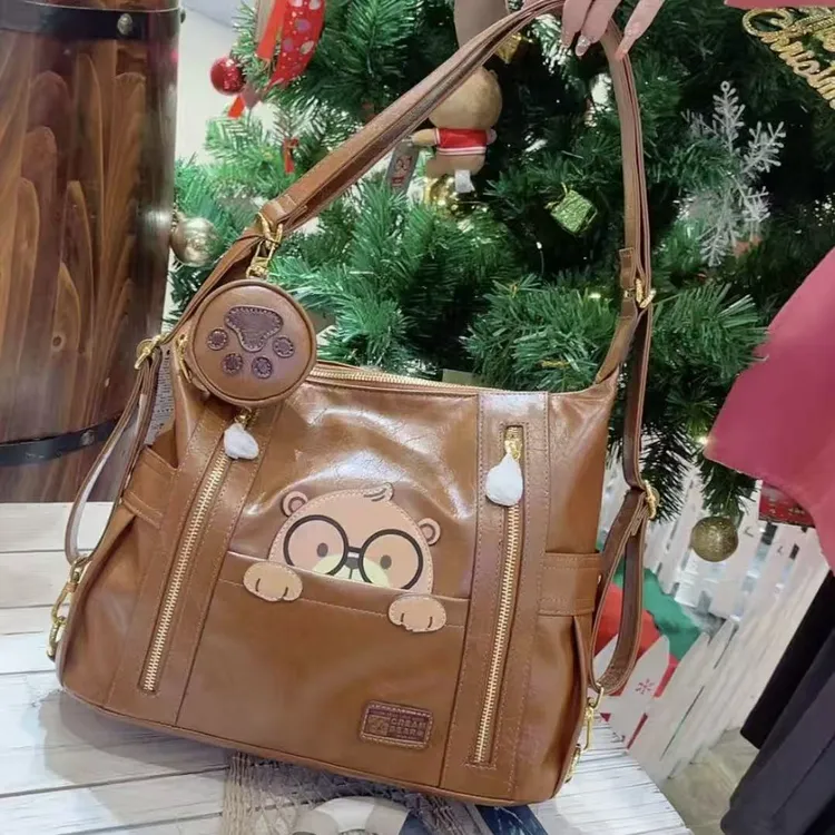 小田姐姐【CREAM BEAR/奶油熊】秋冬款奶油熊手提斜挎包1325-3棕