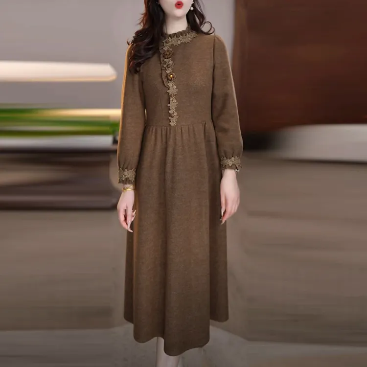 雪花绒加厚保暖打底裙2025冬季新款高级感中长款法式内搭连衣裙子