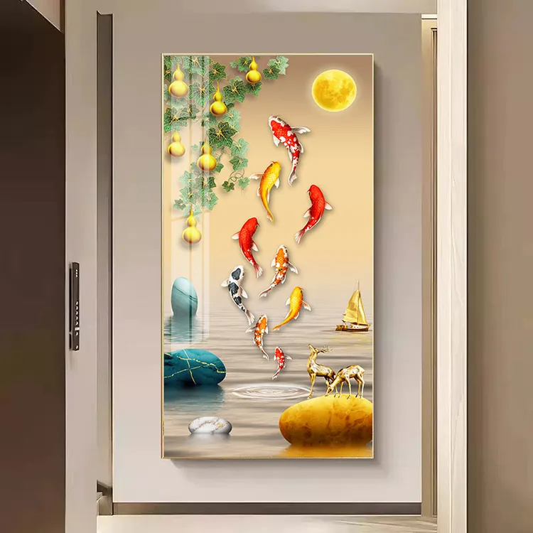 福鹿有余玄关装饰画 现代装饰画晶瓷镶钻现代玄关挂画