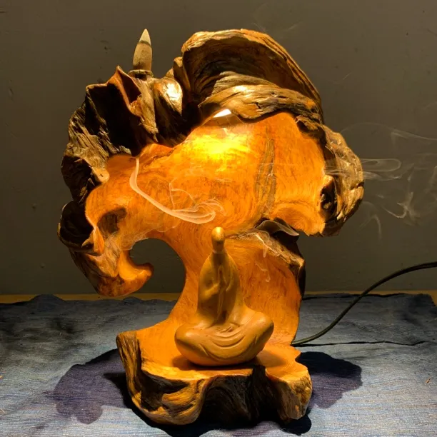 成化老料琥珀木松木榴摆件底座茶空间禅意灯台灯