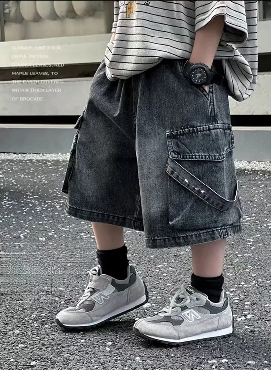 工装爆款新款短裤中裤牛仔裤百搭潮流潮款直筒男童百搭牛仔裤男童