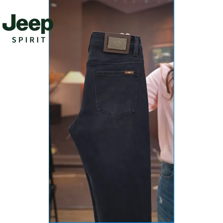 JEEPSPIRIT黑灰色加厚秋冬牛仔裤修身合体直筒男日常简约K5K52