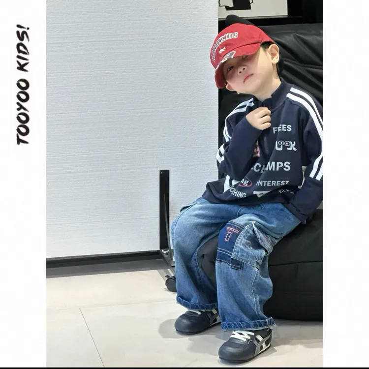 儿童2025新款春秋套装中小童韩版立领卫衣休闲蓝色工装裤两件套潮