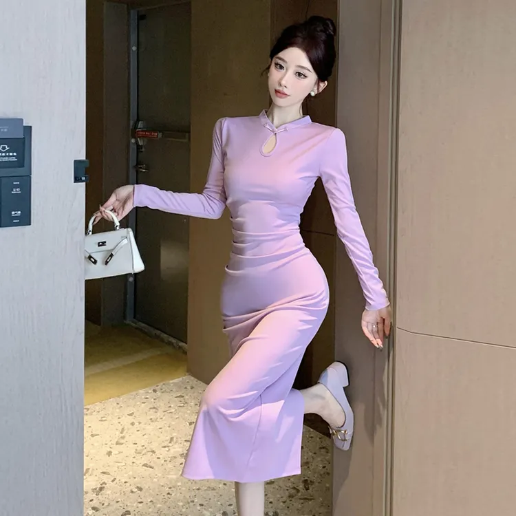 新中式国风改良旗袍连衣裙设计感后面开叉修身显瘦包臀晚礼服裙子