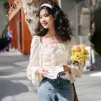 慕兔法式方领收腰短款辣妹上衣女2025秋季新款设计感小众长袖衬衫