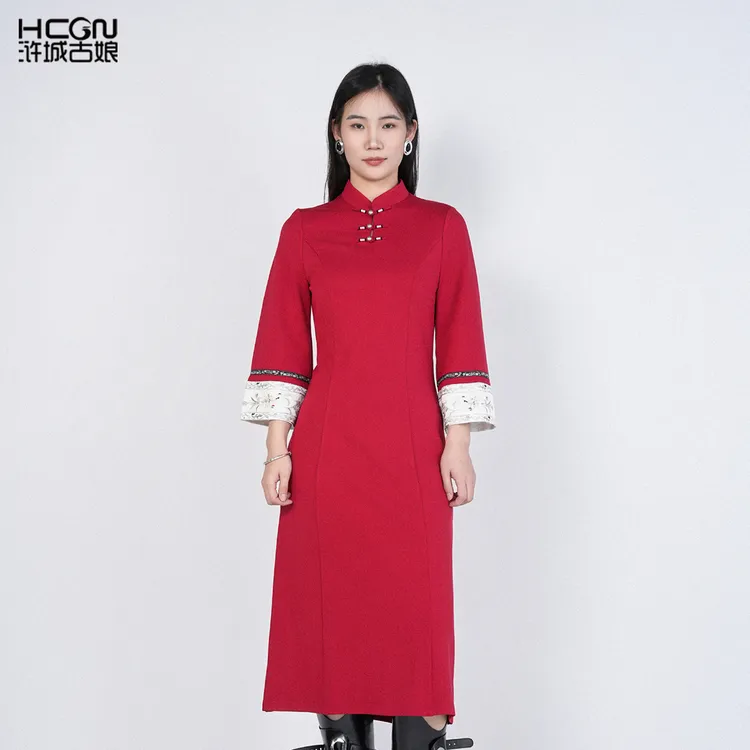 hcgn早春2025刺绣百搭气质女长裙通勤忆香连衣裙HASS010073