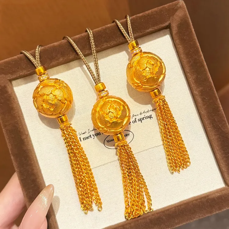 铜合金项链 新中式牡丹绣球流苏吊坠项链玲珑花珠挂坠国风送女友