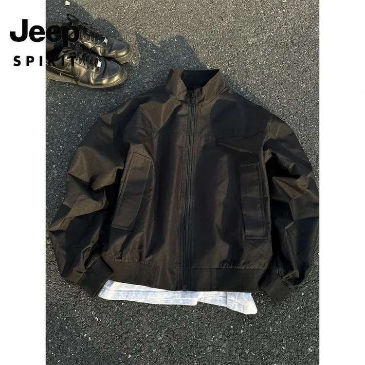 吉普JEEP SPIRIT短款工装外套男女同款秋季穿搭三防立领冲锋夹克