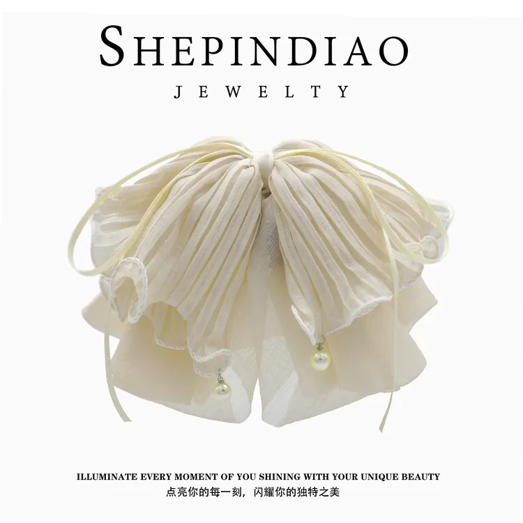 奢品调F185米白色蝴蝶结抓夹女马尾夹2025新款后脑勺鲨鱼夹发饰