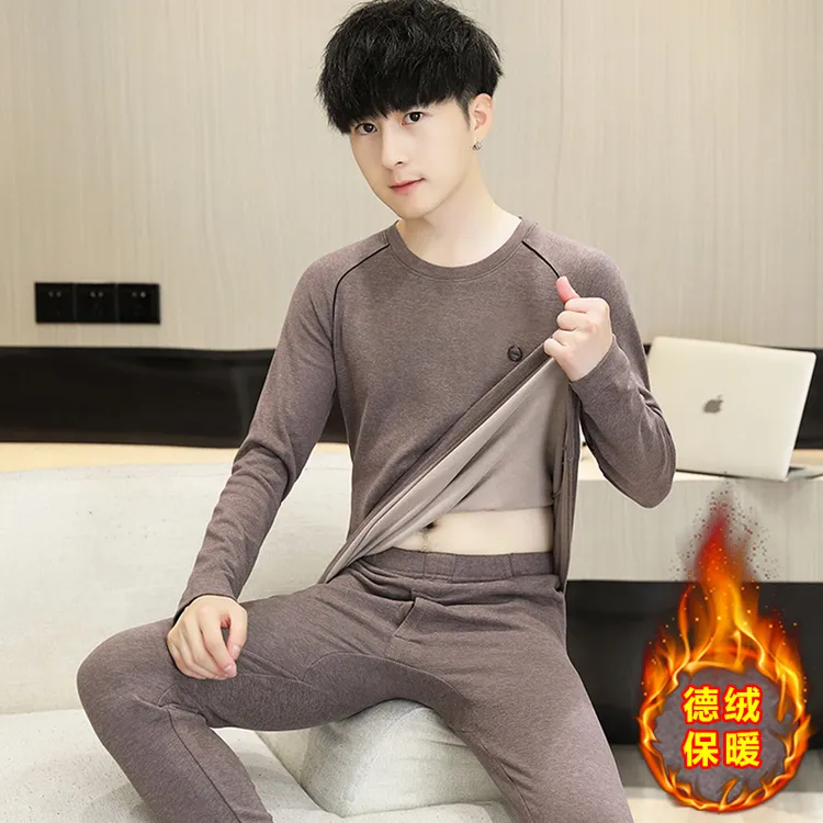 秋冬季高档保暖内衣男士德绒发热青少年学生加厚秋衣秋裤男生套装