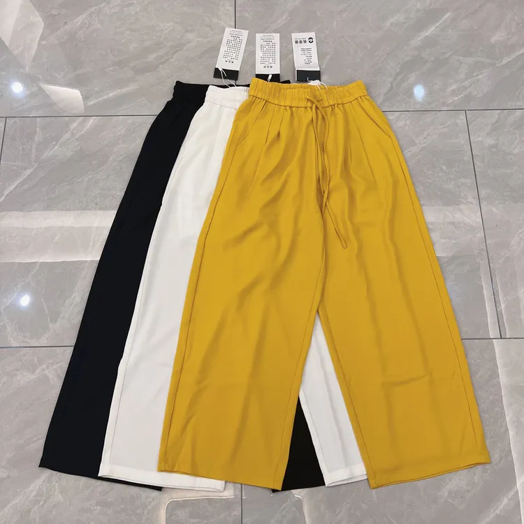 《韩家》#377夏季新款运动时尚百搭显瘦直筒百搭纯色休闲雪纺阔腿裤