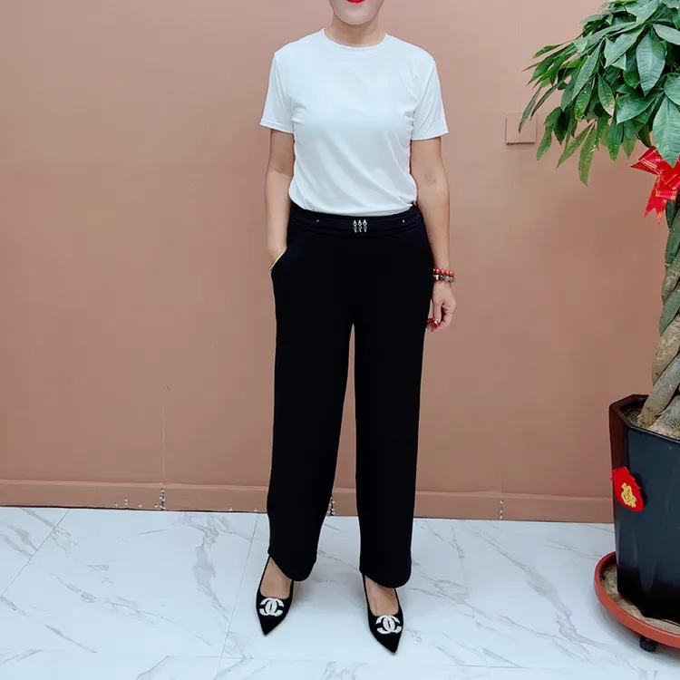 15162九分冬季加绒保暖聚酯纤维棉直筒裤（裤脚6寸5）百搭黑色显瘦