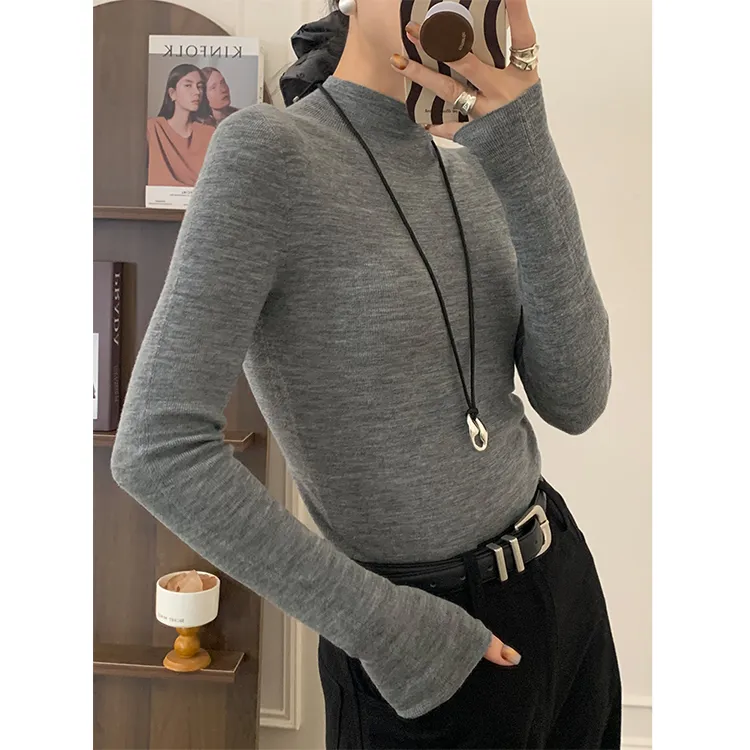 半高领长袖毛衫100%绵羊毛精纺美丽诺可机洗羊毛衫秋冬百搭打底