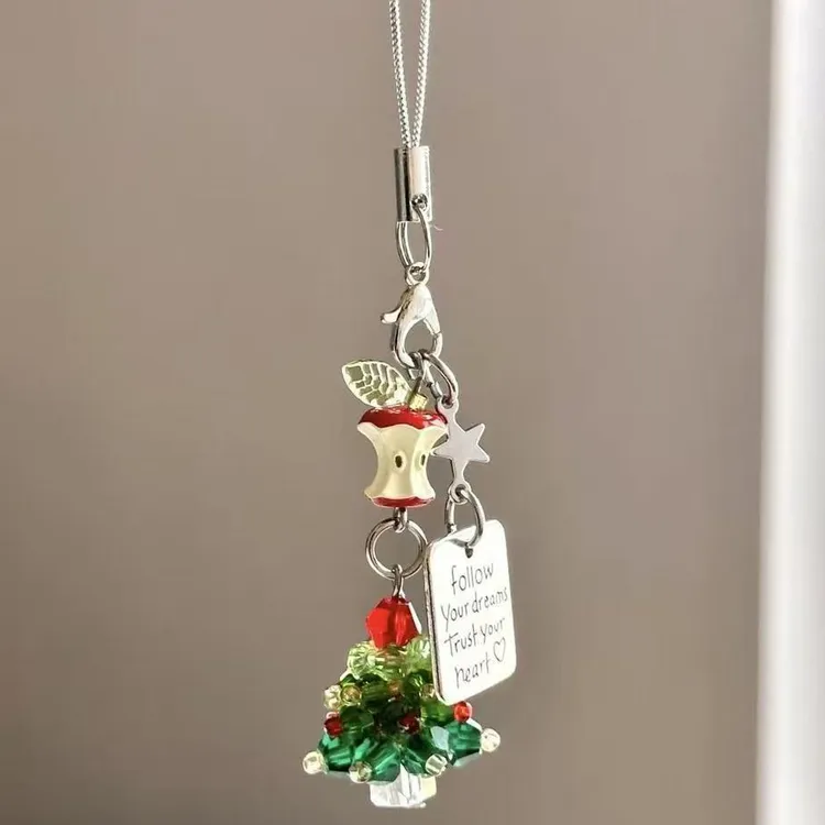 【喵喵】圣诞树平安果红色苹果手机链挂件咕本链卡册驾车个人用品