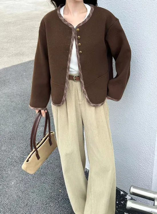 8111【衣长55】小香风毛呢外套女秋冬显瘦百搭高级感长袖短款上衣