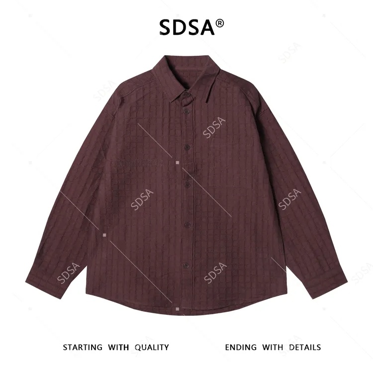 SDSA男士秋冬新款痞帅男装刺绣字母提花格子设计长袖衬衫百搭宽松