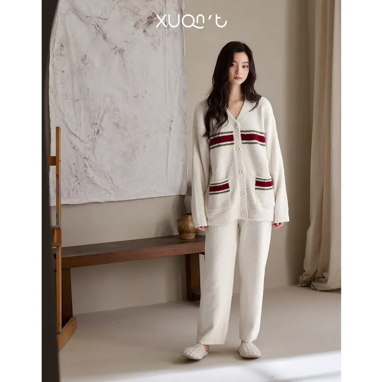 轩之婷睡衣女冬季半边绒软绵绵时尚可外穿保暖珊瑚绒家居服秋冬款