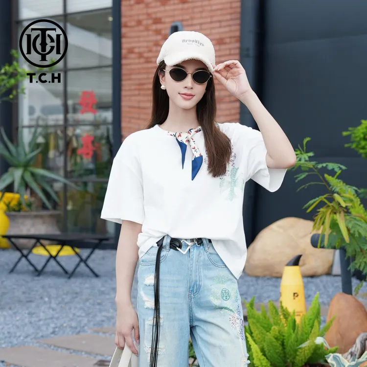 TCH私服烫钻工艺新时尚淑女百搭新潮流T恤女T75B10E5056轻奢tch