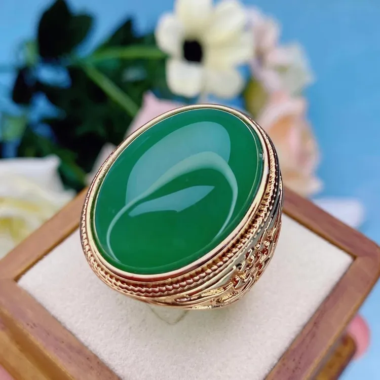 合金琉璃戒指 新款男士绿色大鸽子霸气戒指活口高端大气商品图