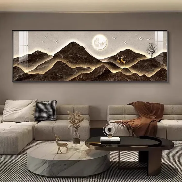 背有靠山轻奢大气新中式横幅沙发背景墙装饰山水画挂画客厅装饰画