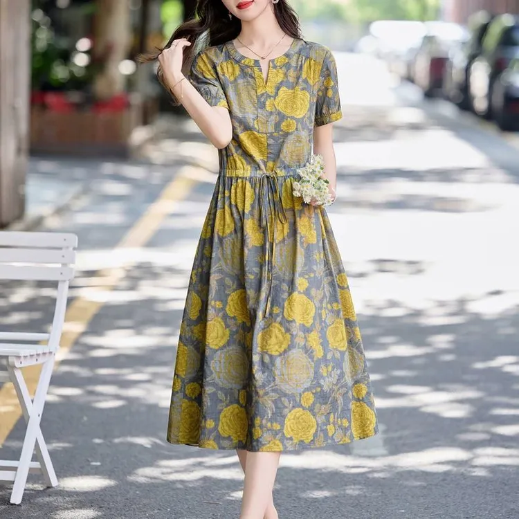 夏季棉麻连衣裙2025新款今年流行爆款气质碎花裙巨好看的漂亮裙子