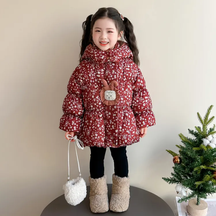 女童棉服秋冬季2025新款冬款加厚碎花外套小女孩宝宝儿童冬装棉袄