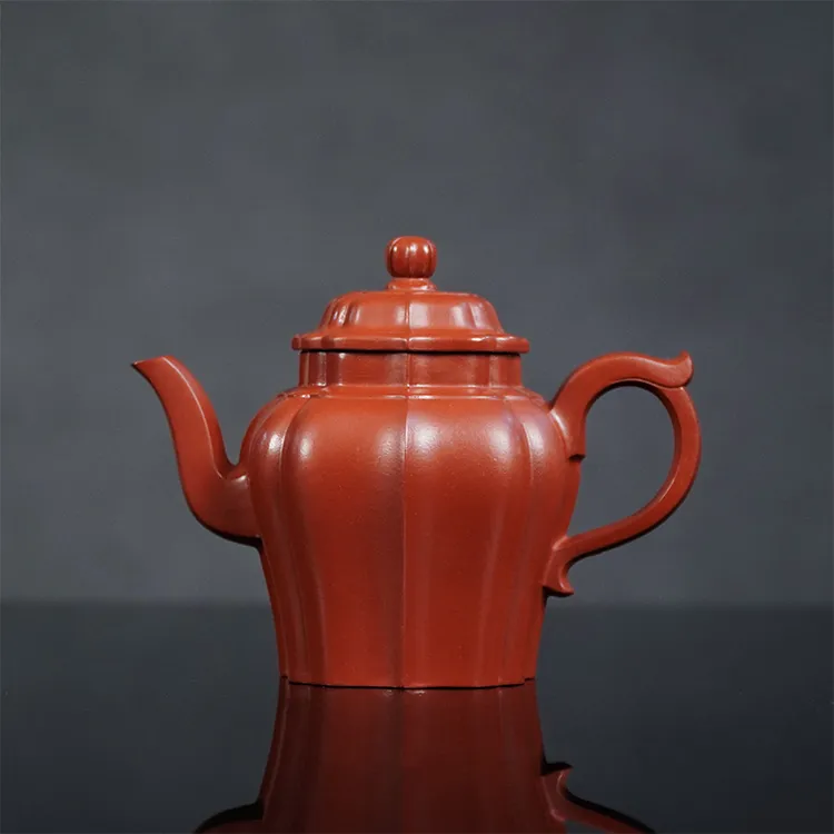 精工筋纹器原矿朱泥大红袍筋纹宫灯宜兴紫砂壶手工壶家用泡茶ZB