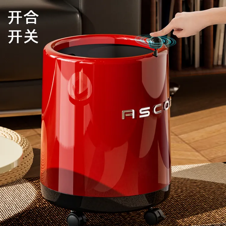 高颜值复古垃圾桶家用卧室客厅轻奢高档纸桶可移动办公室带轮纸篓