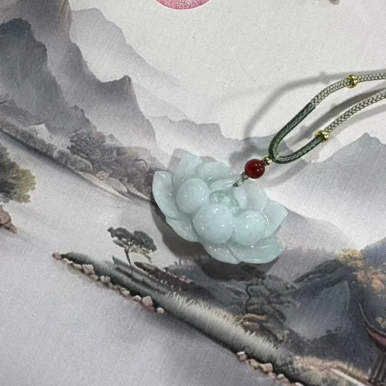 A货莲花款玉坠两世欢翡翠莲花吊坠时尚百搭