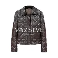  【VAZSLVE/全新奢品】捡漏桑蚕丝水晶翡翠菱形格航线羊皮外套2558
