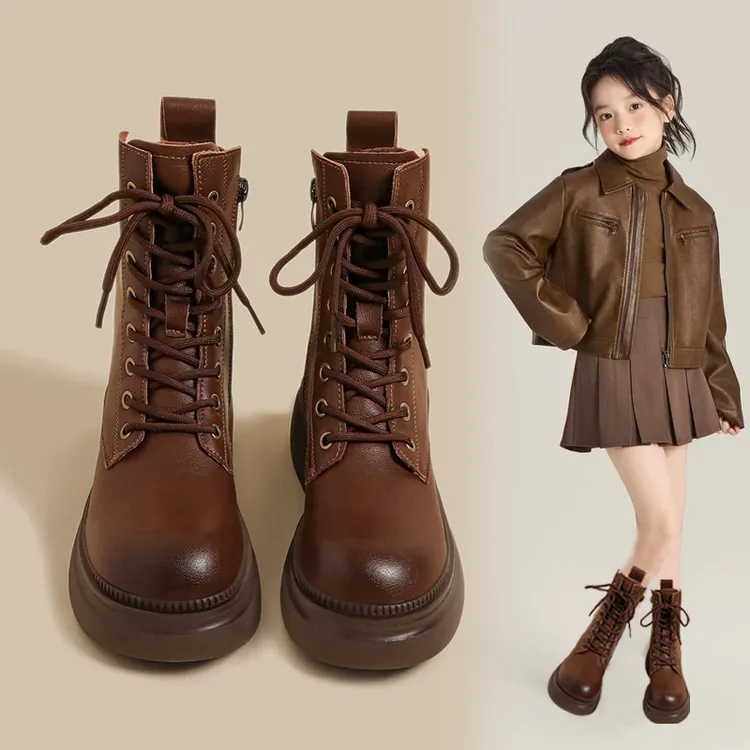 女童马丁靴2025秋冬加绒保暖儿童短靴中大童女孩冬款防滑软底棉靴