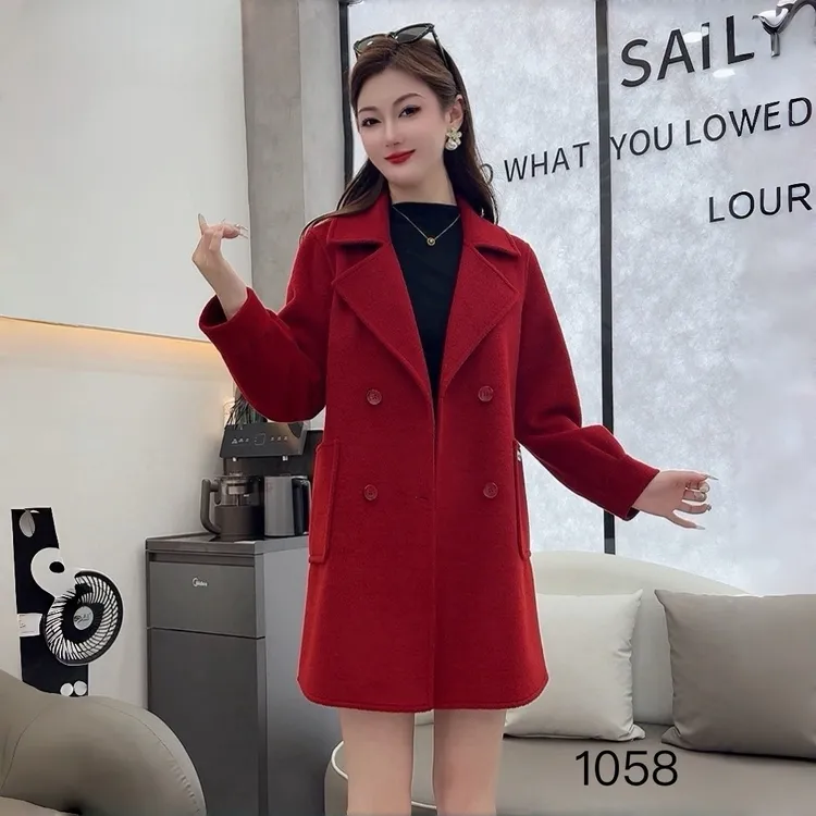 2025秋冬新款韩版遮肉肉显瘦中长款气质双面洋气大衣女外套1058#3