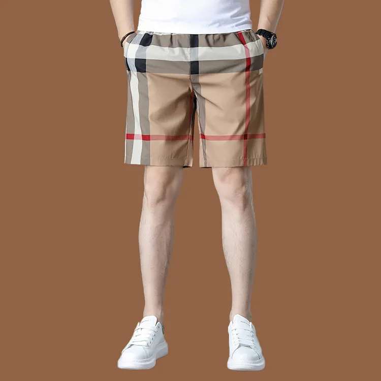 景君澜欧洲站轻奢英伦时尚经典格纹系腰抽绳直筒男短裤五分沙滩裤