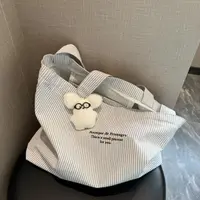 新款休闲条纹慵懒简约大容量通勤帆布包百搭单肩托特