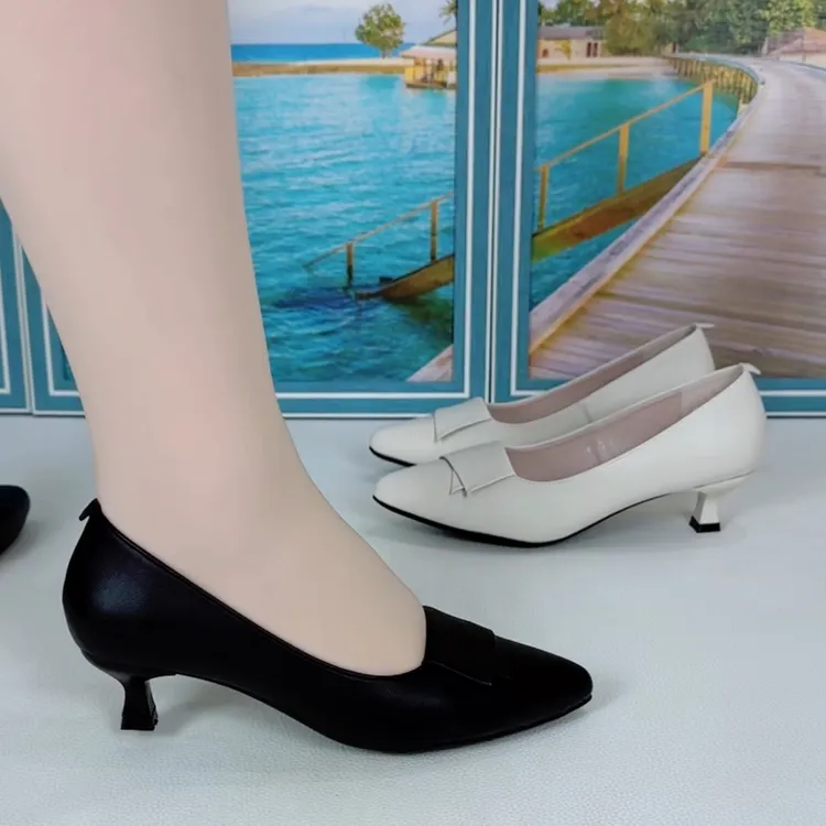 新款3公分细跟时尚舒适女单鞋软底防滑软面透气简约百搭女士单鞋