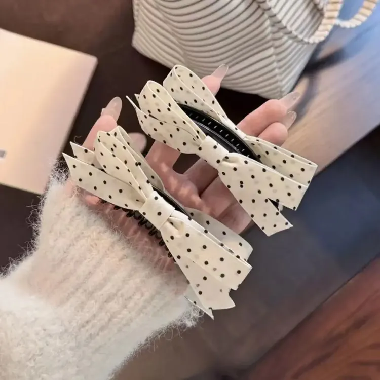 韩版少女温柔波点蝴蝶结香蕉夹气质百搭巨显发量高马尾盘发头饰