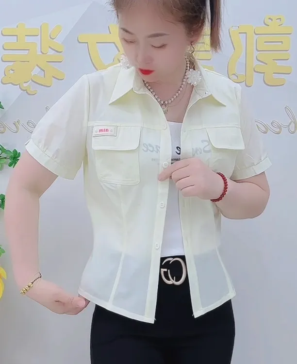 女装上衣常规夏装翻领夏季工装衬衫短款百搭短袖工作服静奢风